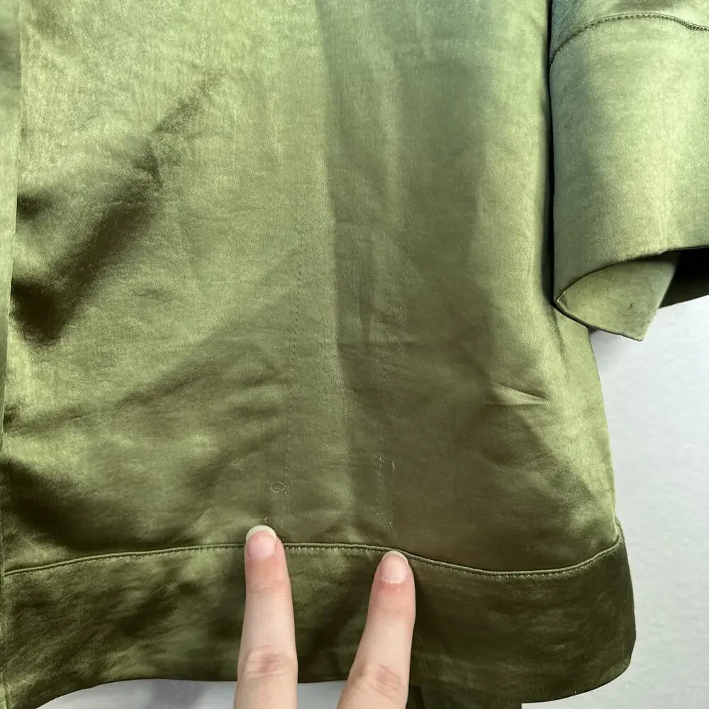 CAMILA COEHLO Priscilla Mini Dress Sage Green Satin Button Up Tie Waist Size XS